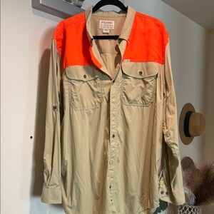 Filson Men's Beige and Orange Casual Button Down Shirt